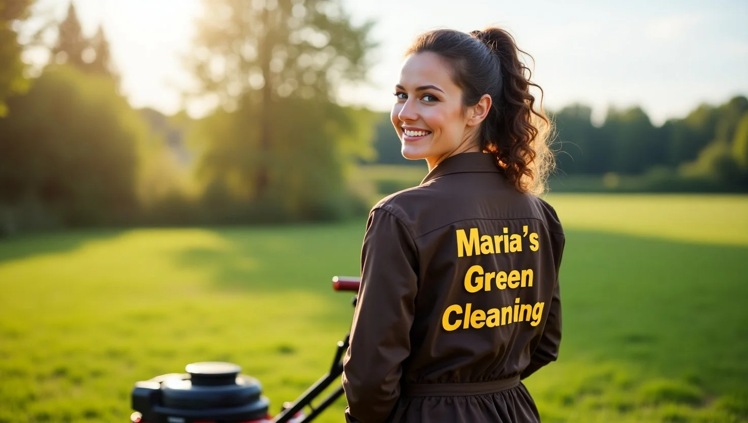 Professional mowing and trimming the edges of a freshly cleaned lawn