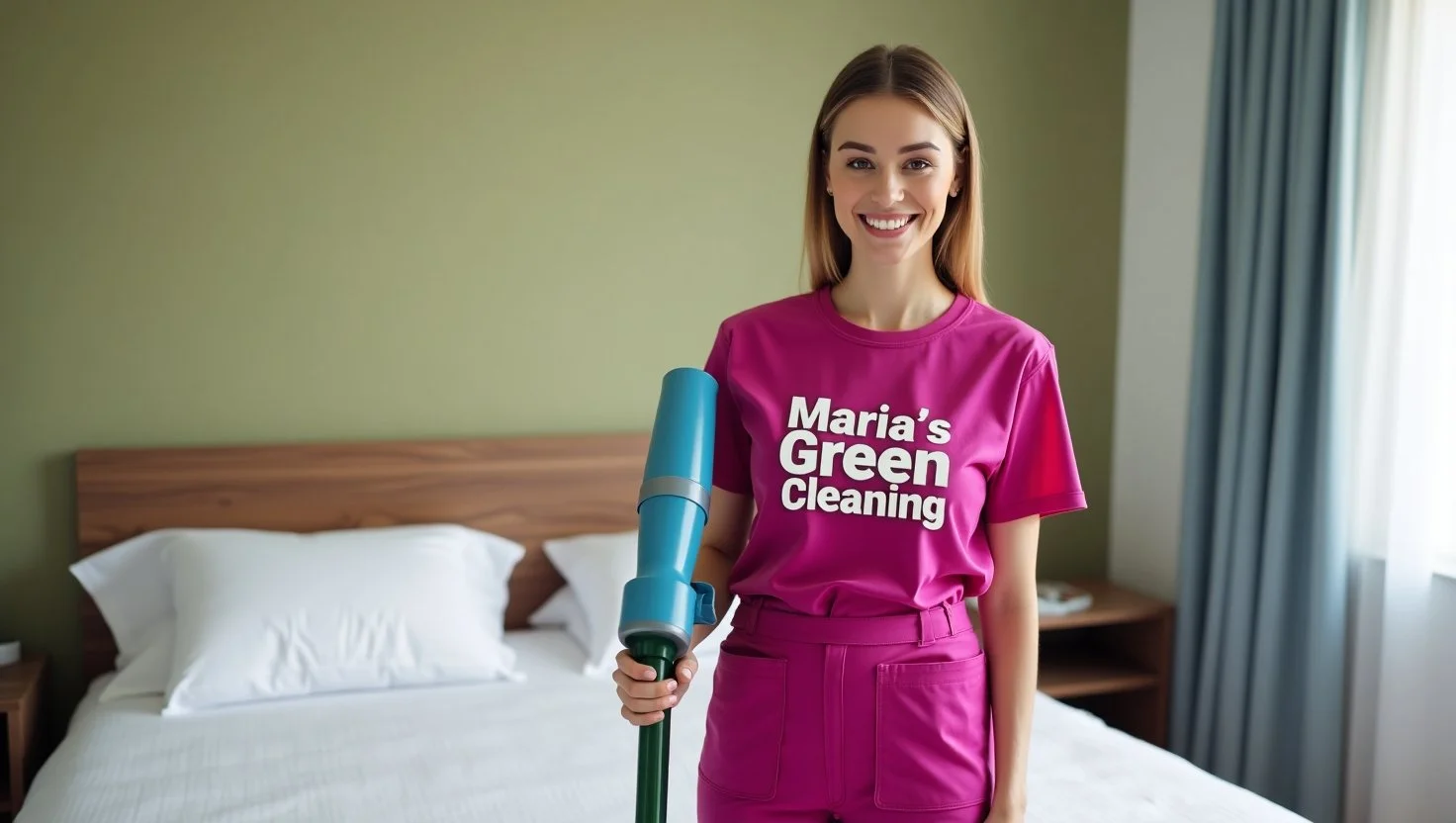 Motivated team ensuring a dust-free and well-maintained bedroom