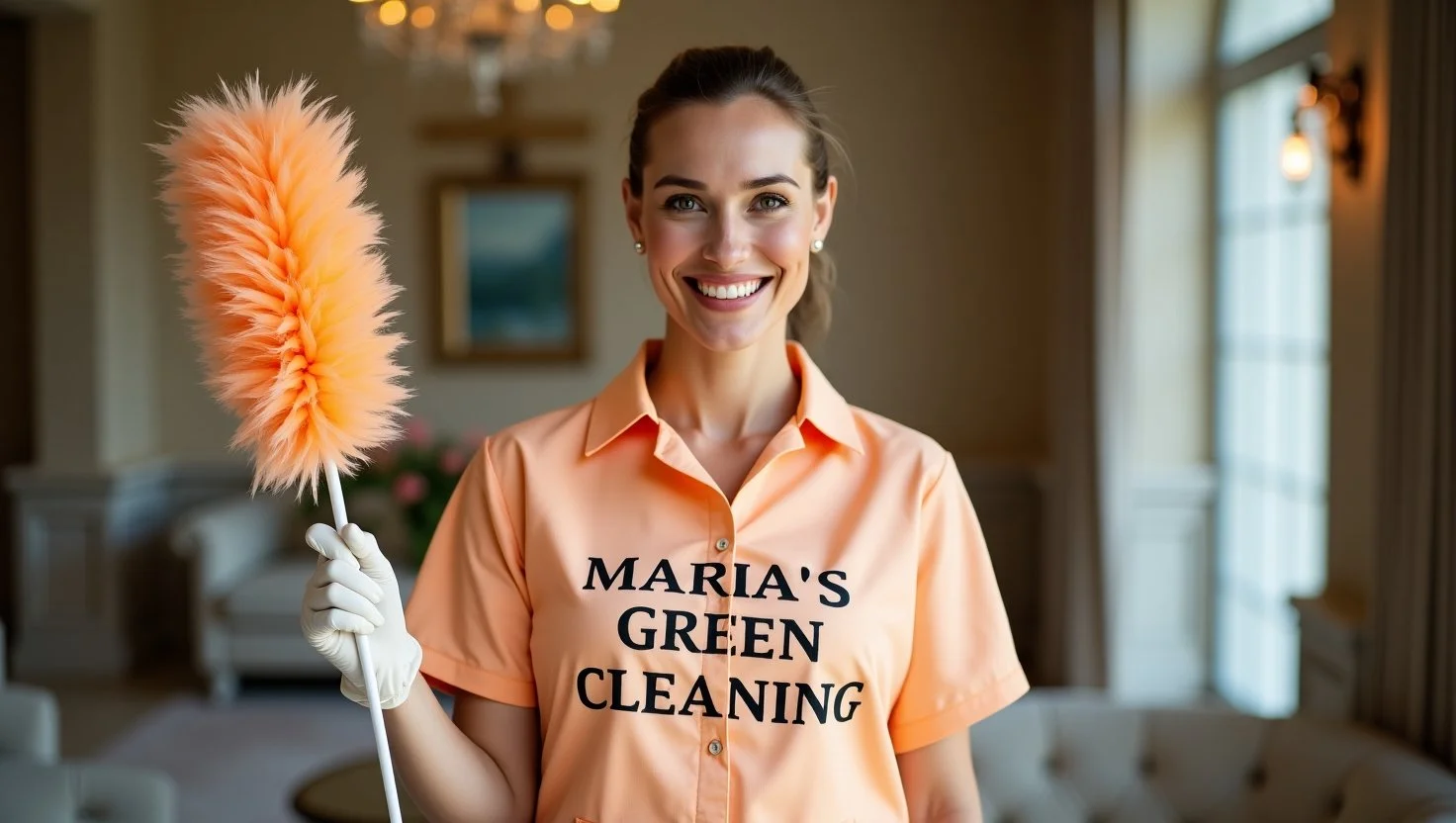 Accredited professional deep cleaning a living room to remove dust and allergens