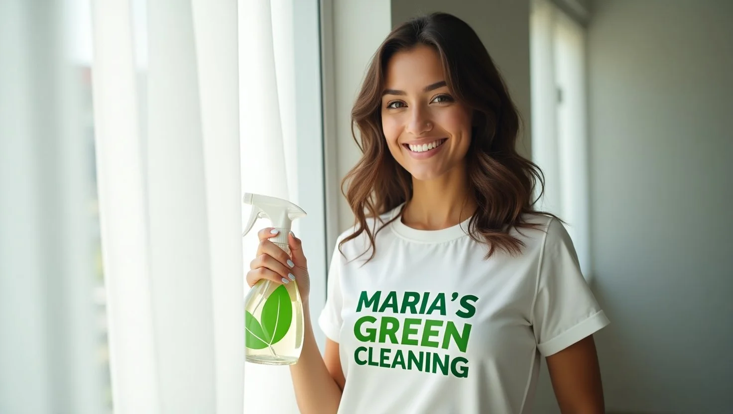 A Trusted Cleaning Professional Standing By A Window Covered In Ice Holding A Green Cleaning Spray