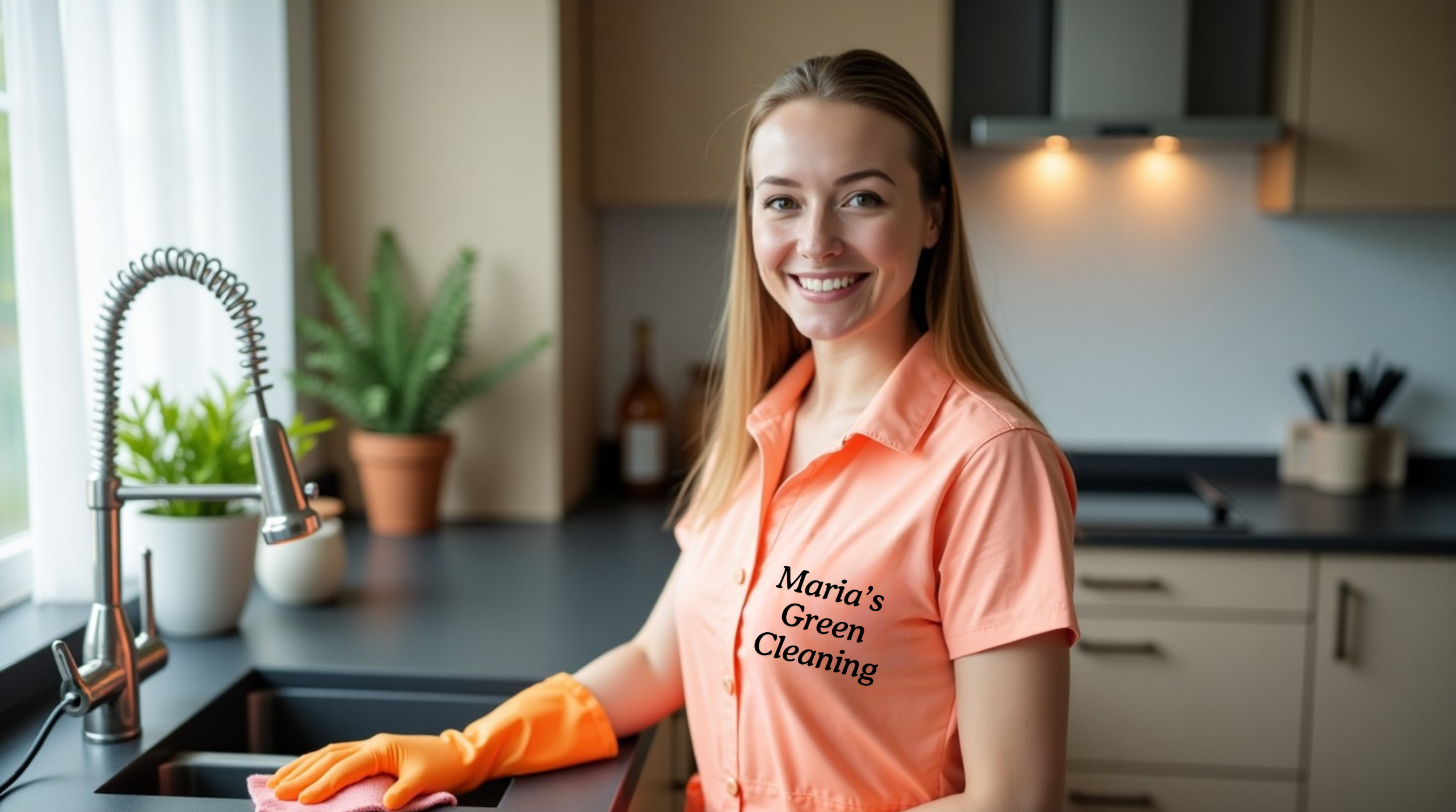 Green Cleaning Expert Sanitizing a Kitchen Sink With a Non-Toxic Cleaner