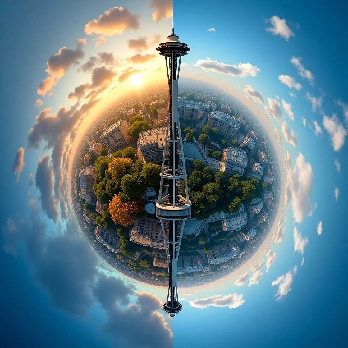 Showing different season of seattle in birds eye view