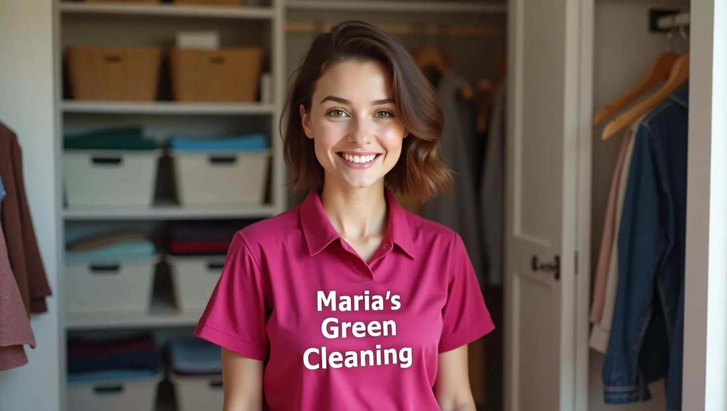A closet expertly arranged using eco-friendly storage containers by a maid