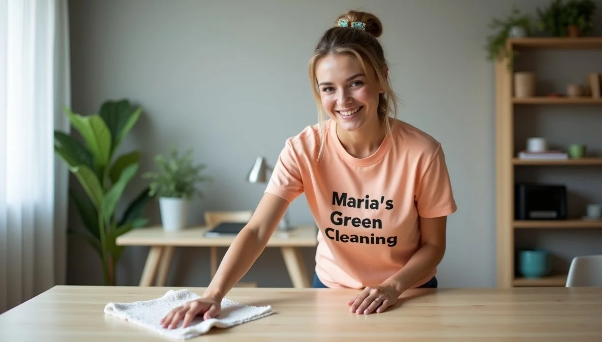 Cleaning Specialist Dusting a Home Office Desk