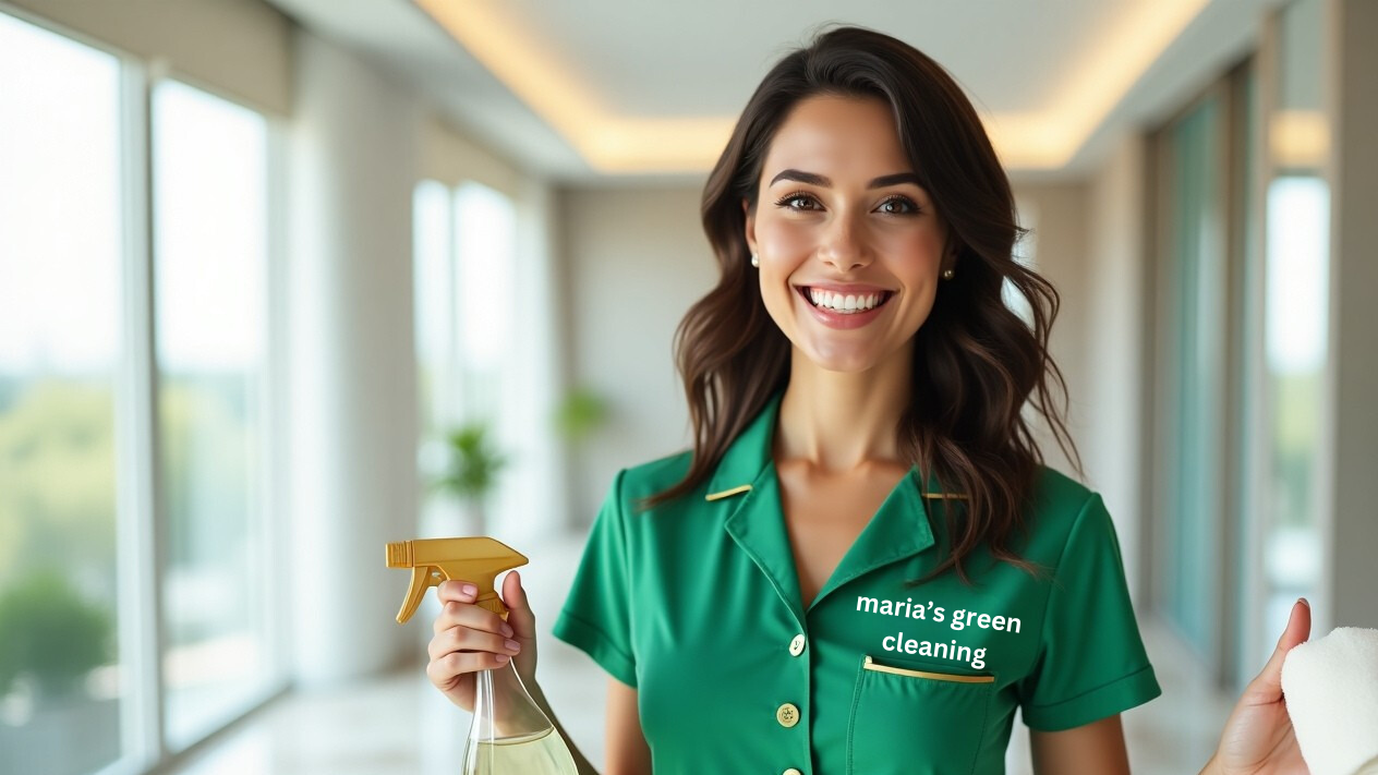 A Certified Cleaning Worker Preparing To Clean A Glass Table In A Condo