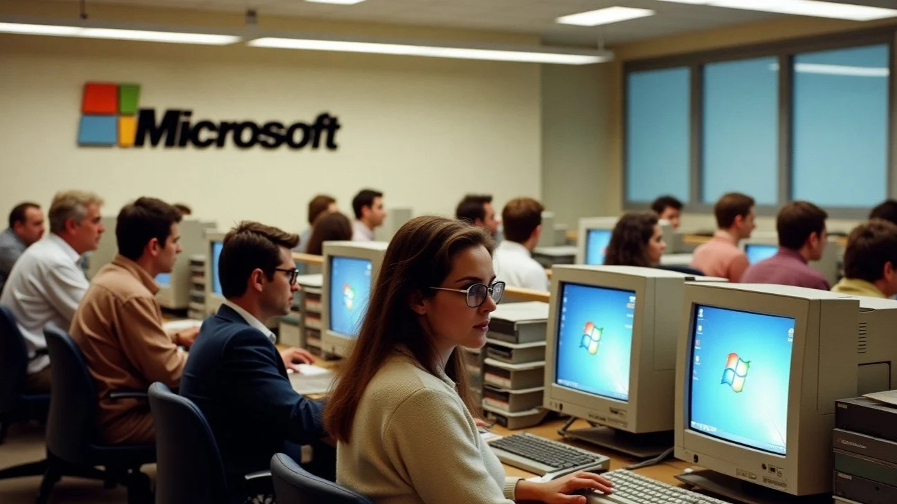 Early Microsoft Engineers Developing Software on Classic Computers
