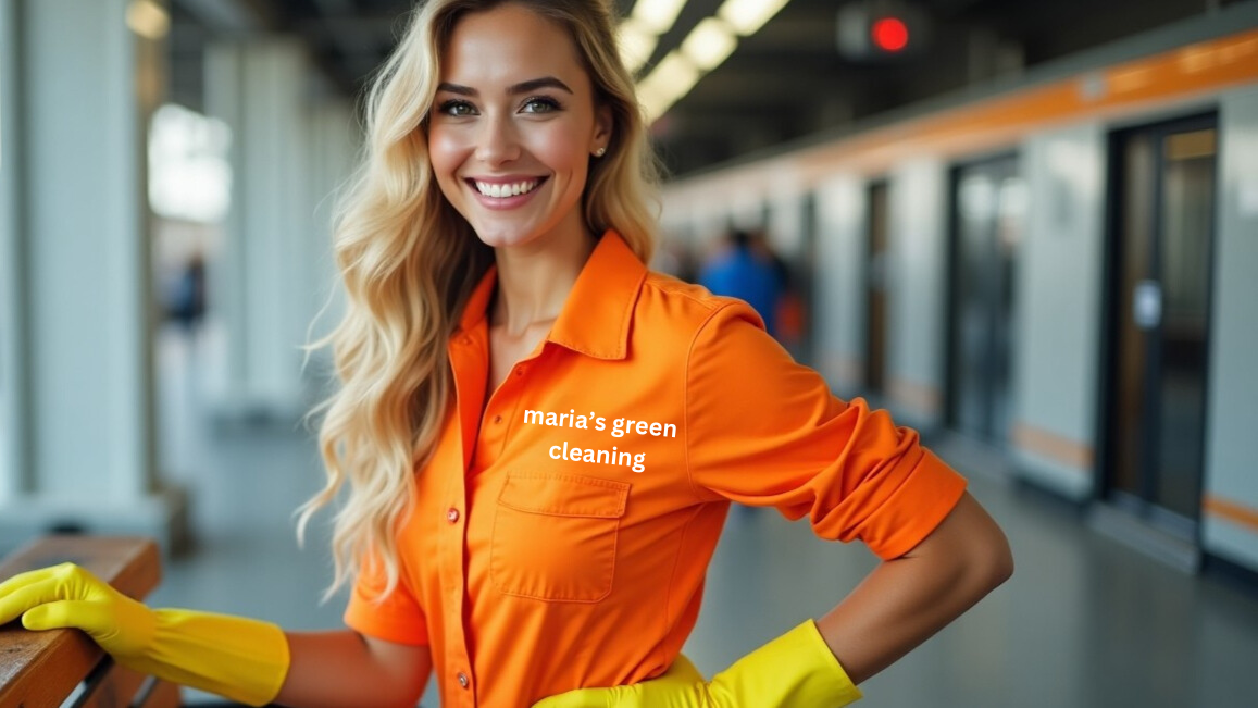 A Trusted Cleaning Expert Sanitizes Seating Areas At A Busy Train Station