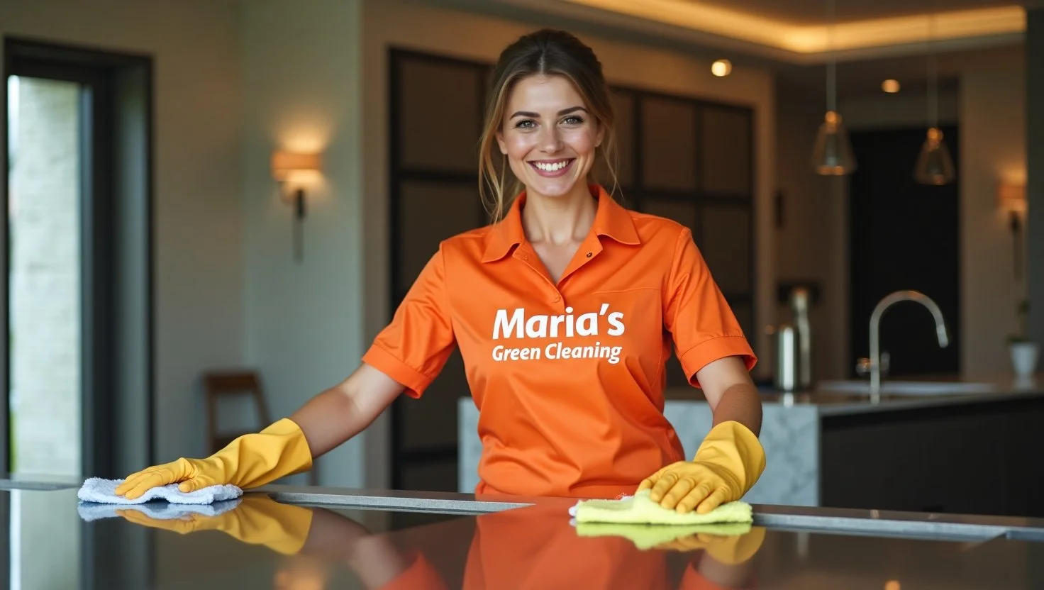 Professional Cleaner Wiping a Stainless Steel Surface Using a Natural Cloth