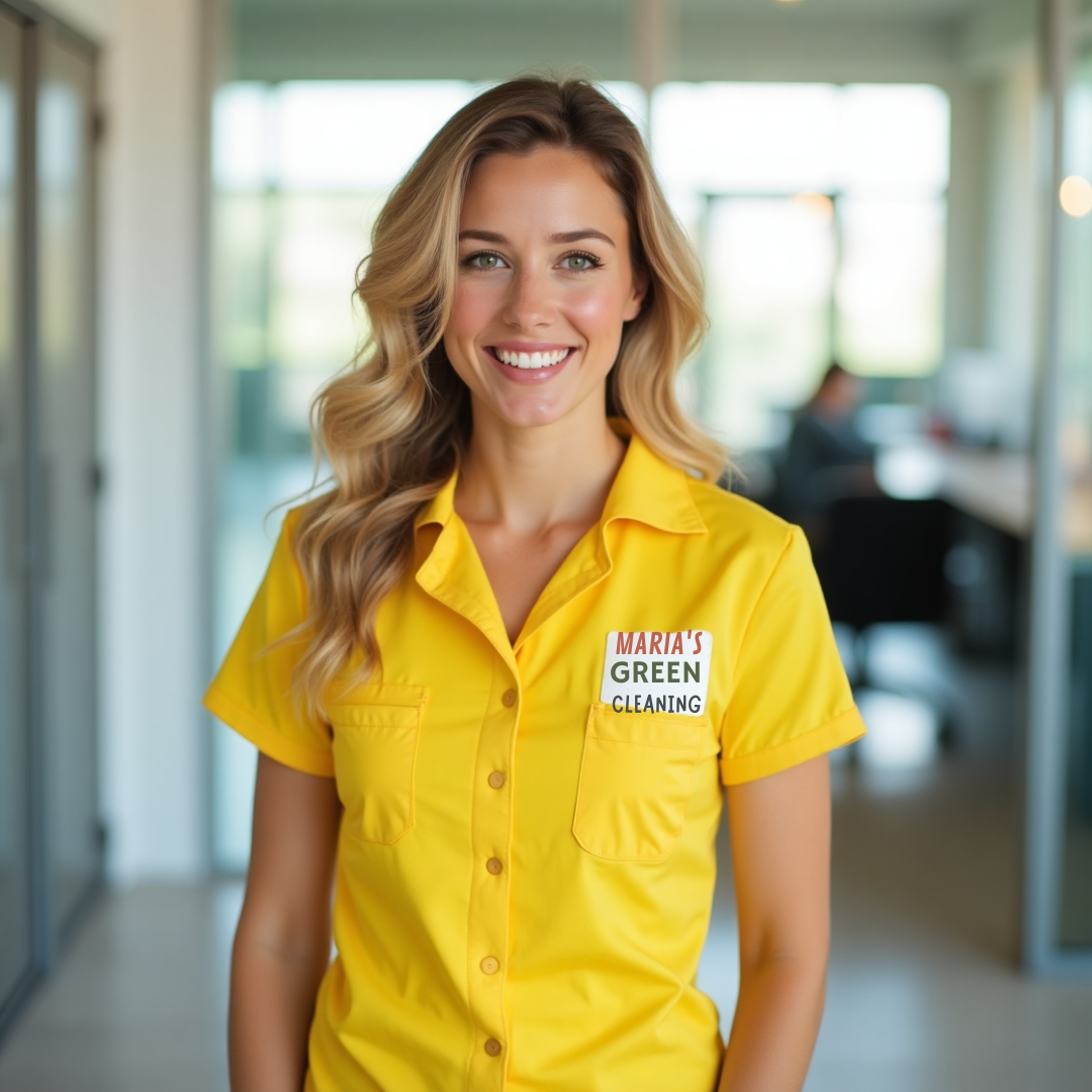 An expert cleaner cleaning a busy workplace floor.