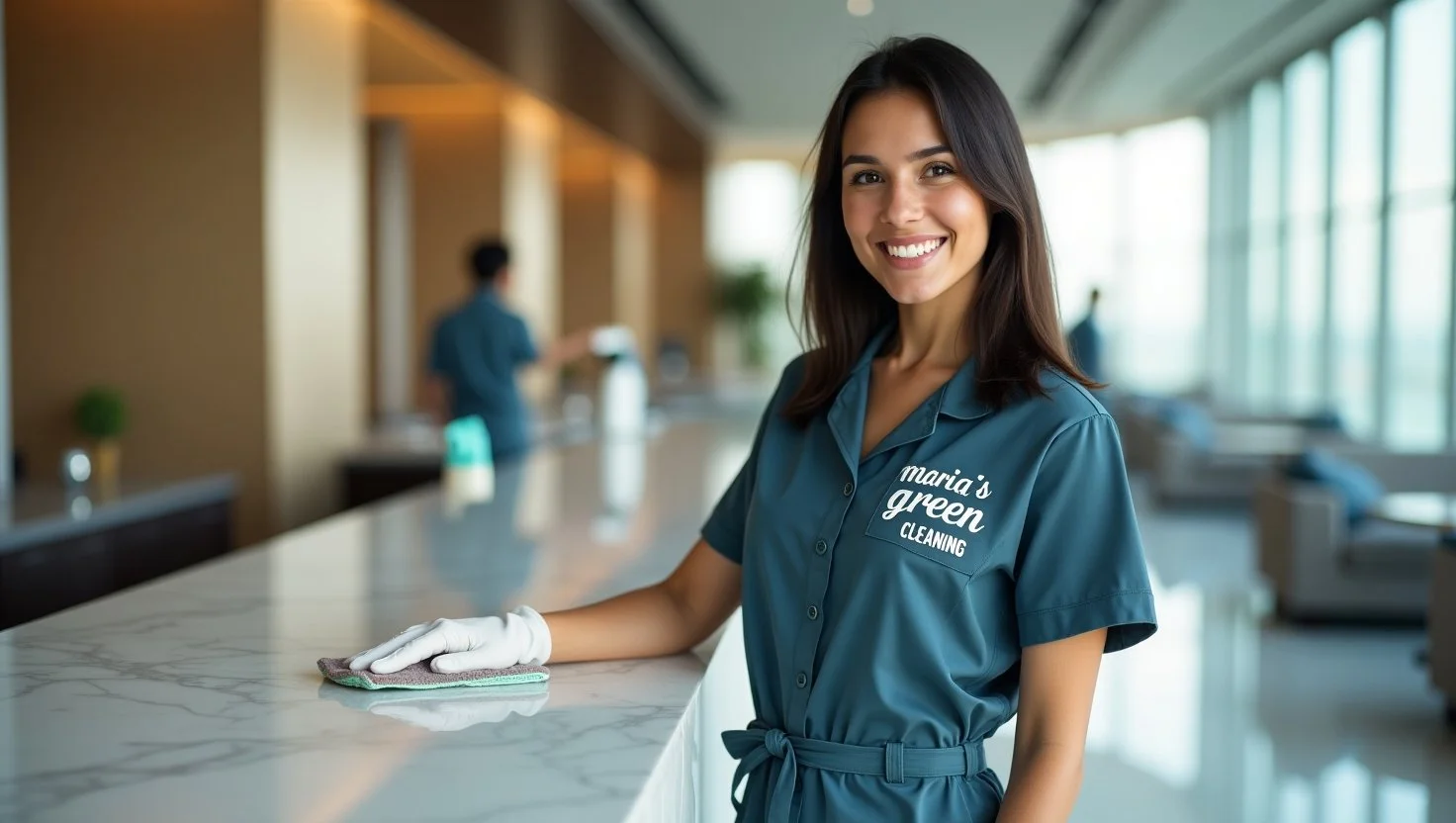 Trusted Cleaner Carefully Disinfecting A Private VIP Lounge