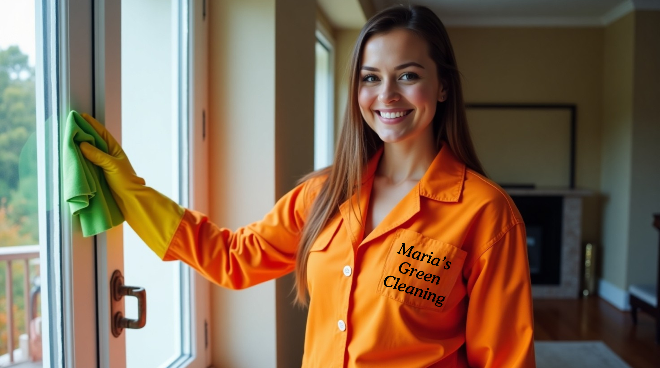 House Cleaner Washing Windows With a Vinegar-Based Solution