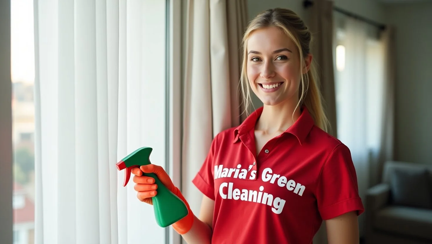 To maintain clean and fresh curtains, a cleaning expert uses a starch spray.
