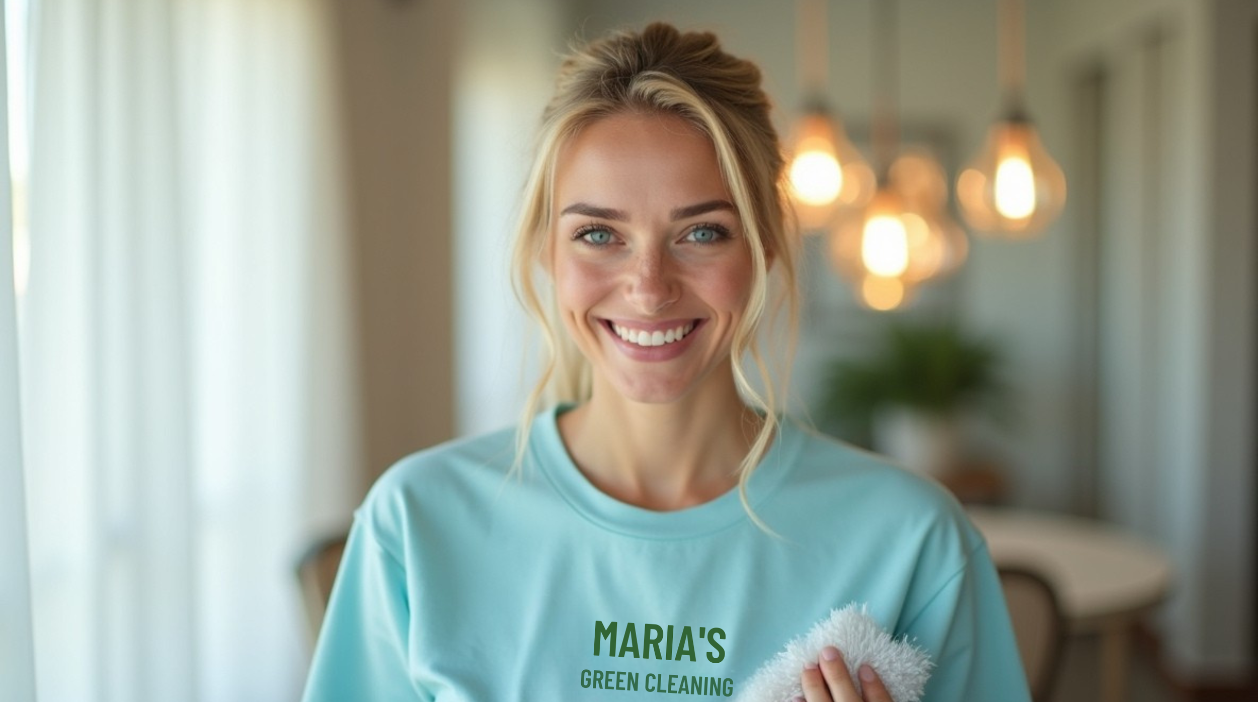 Cleaning Specialist Dusting a Light Fixture