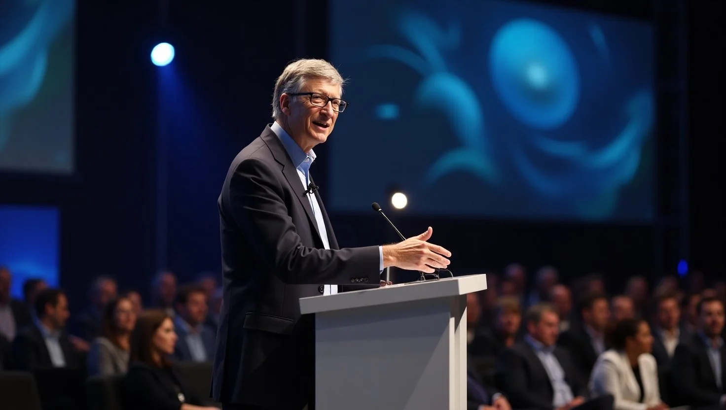 Bill Gates Giving A Speech At A Major Technology Event