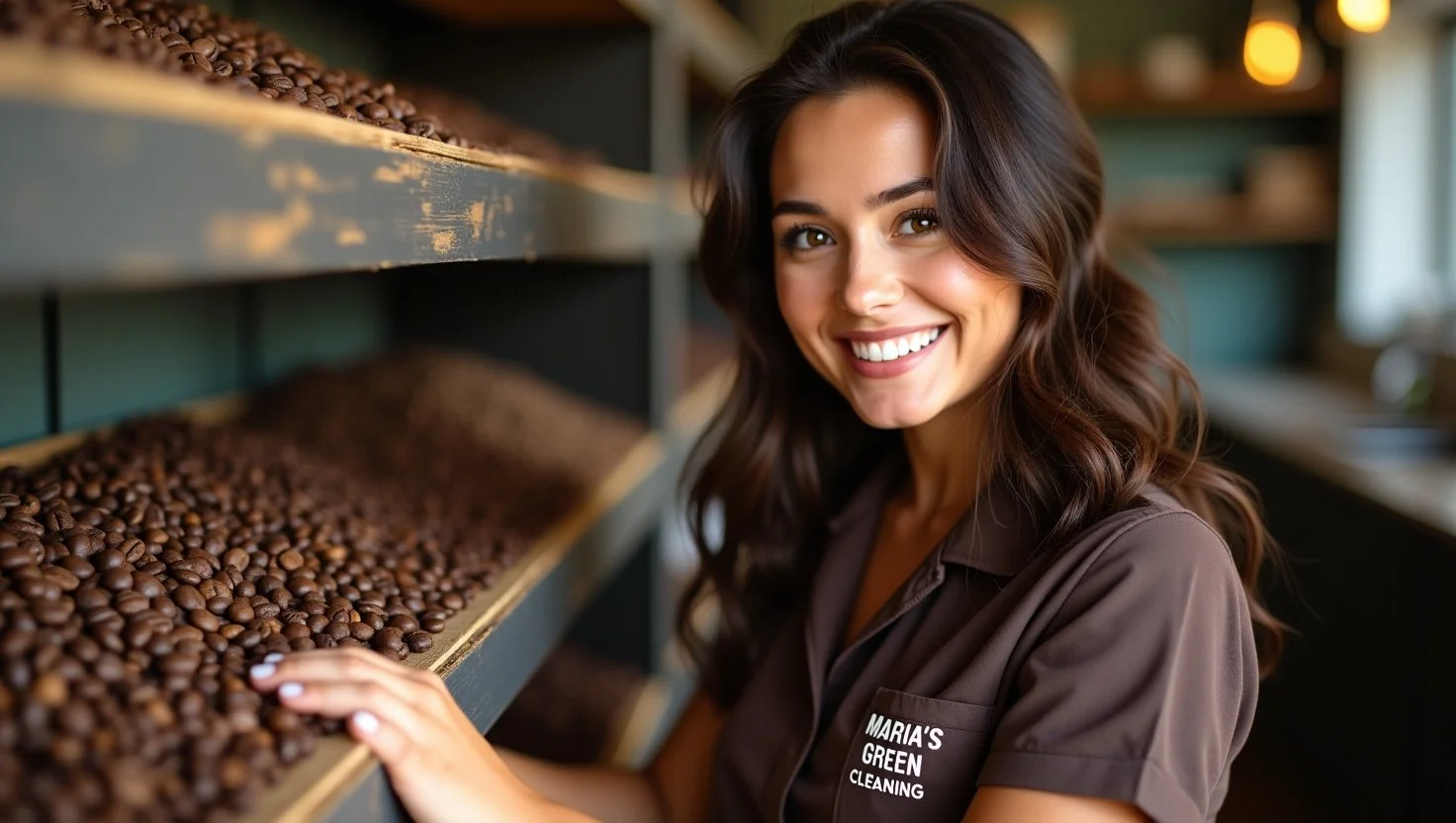 A Reliable Cleaning Professional Organizing Coffee Bean Bags On A Shelf In A Seattle Coffee Shop