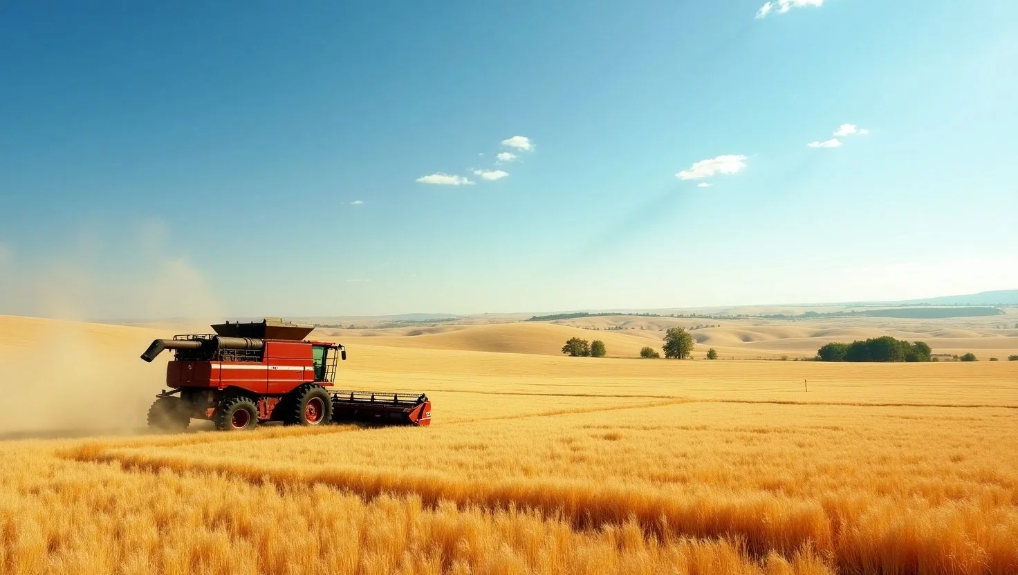 Golden wheat field in the Columbia Basin under a clear blue sky