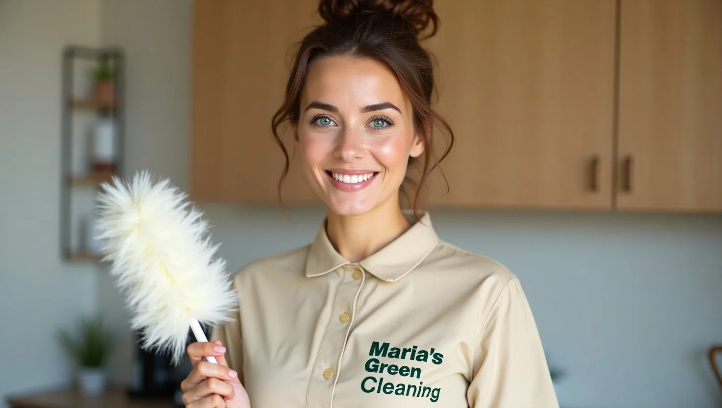 professional cleaner wiping down kitchen cabinets while organizing dishes and pantry items