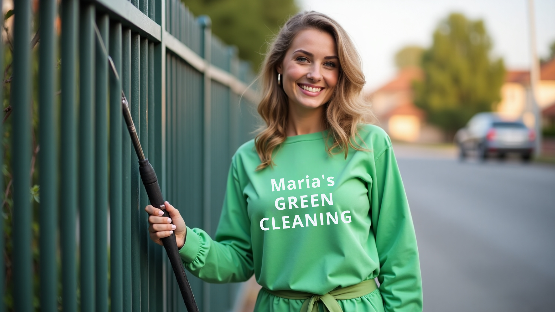 Strong stream of water from a pressure washer hitting a fence, removing dirt
