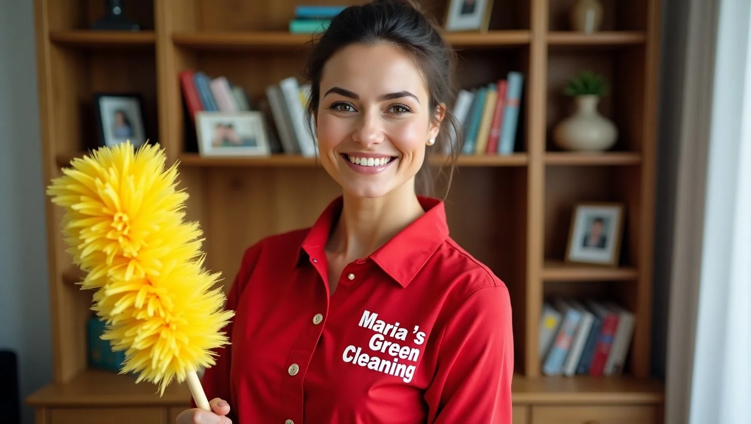 Motivated specialists deep cleaning and organizing bookshelves