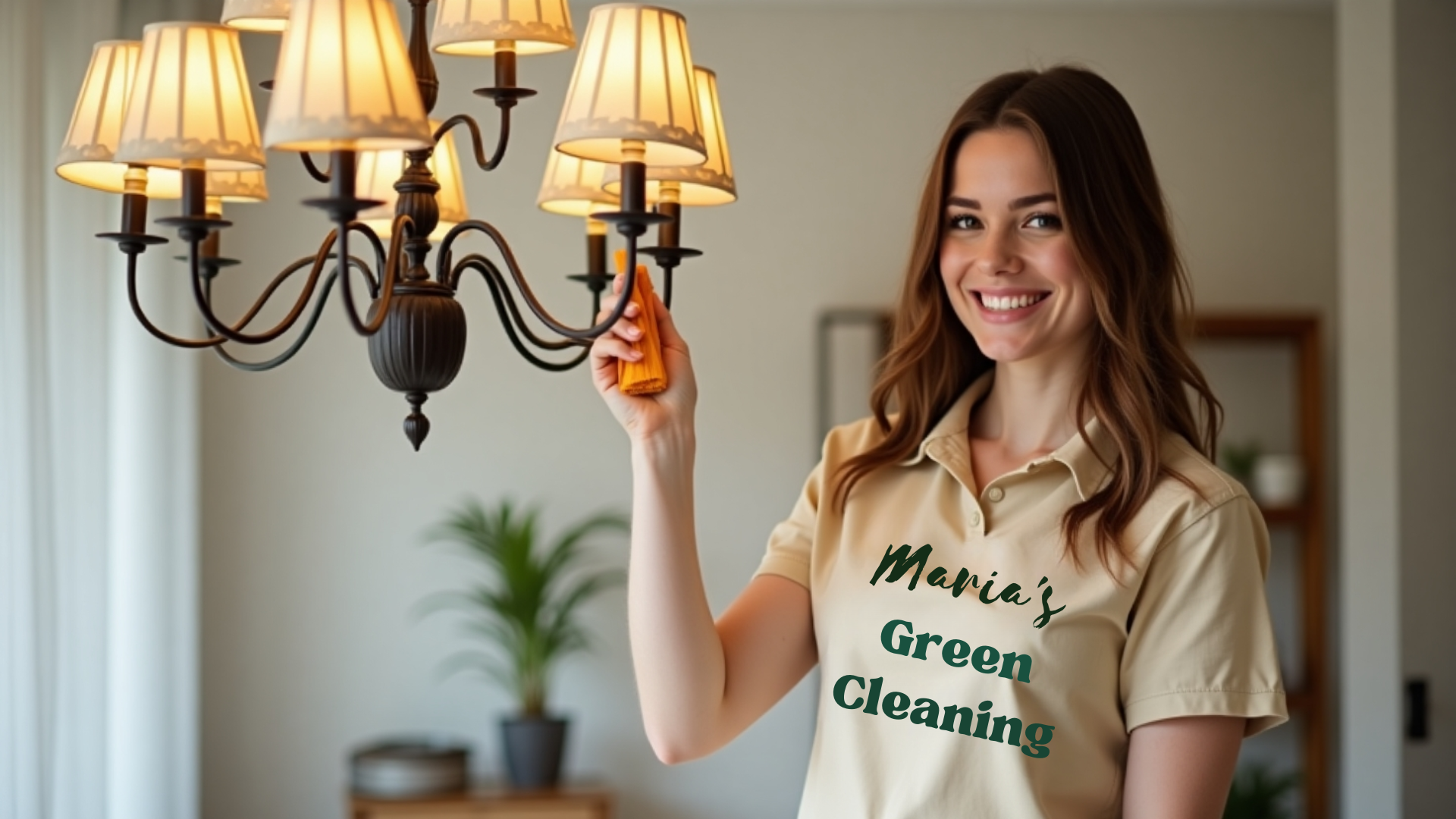 Trusted expert using specialized tools to remove dust and grime from chandeliers and ceilings