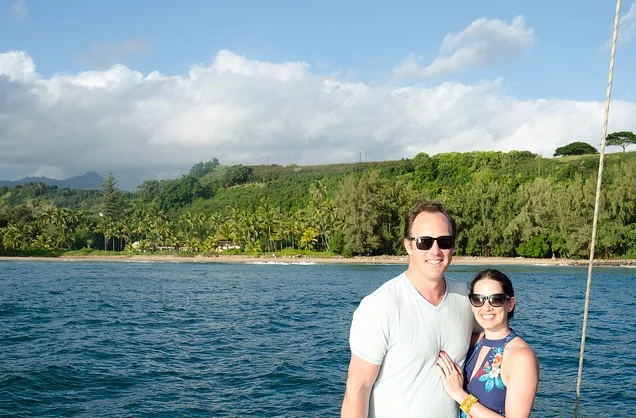 On a catamaran touring the south shore of Kauai. (photo: Sam, another tourist)