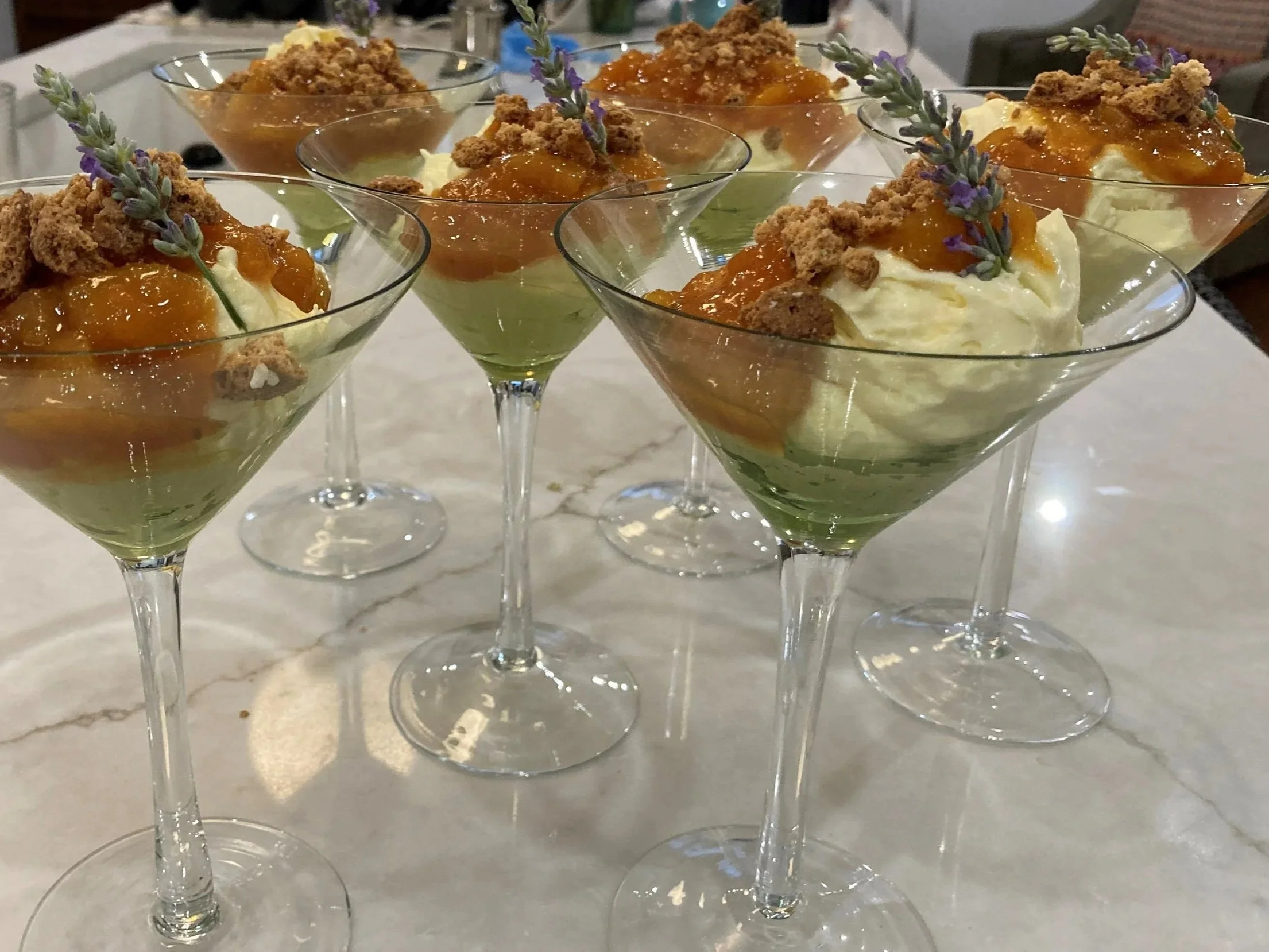 Vanilla Lemon Sabayon w.Peach Lavender Compote and Crushed Amaretti 