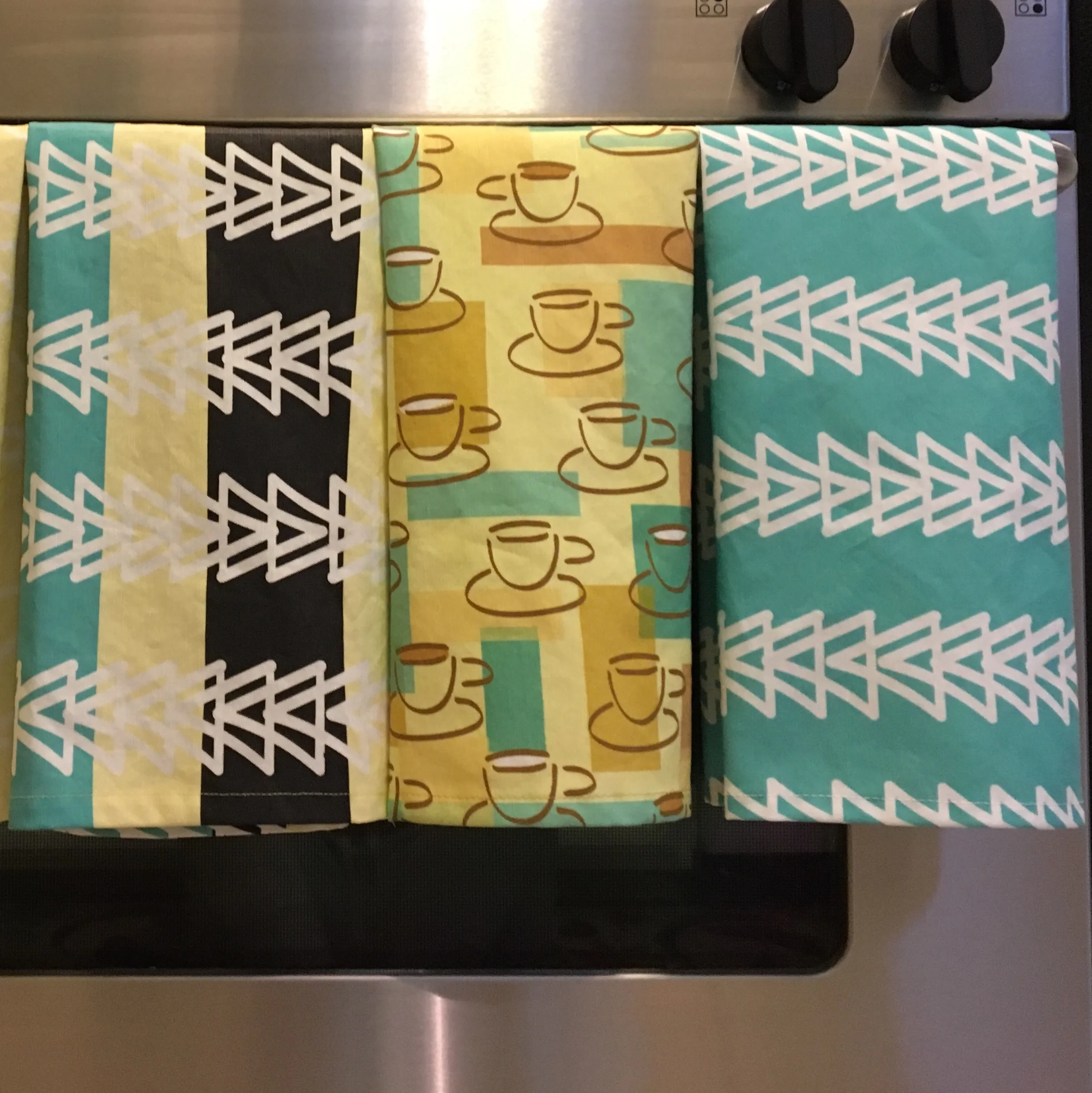 Tea towels I made from my “ Geese Fly Over ” fabric collection.