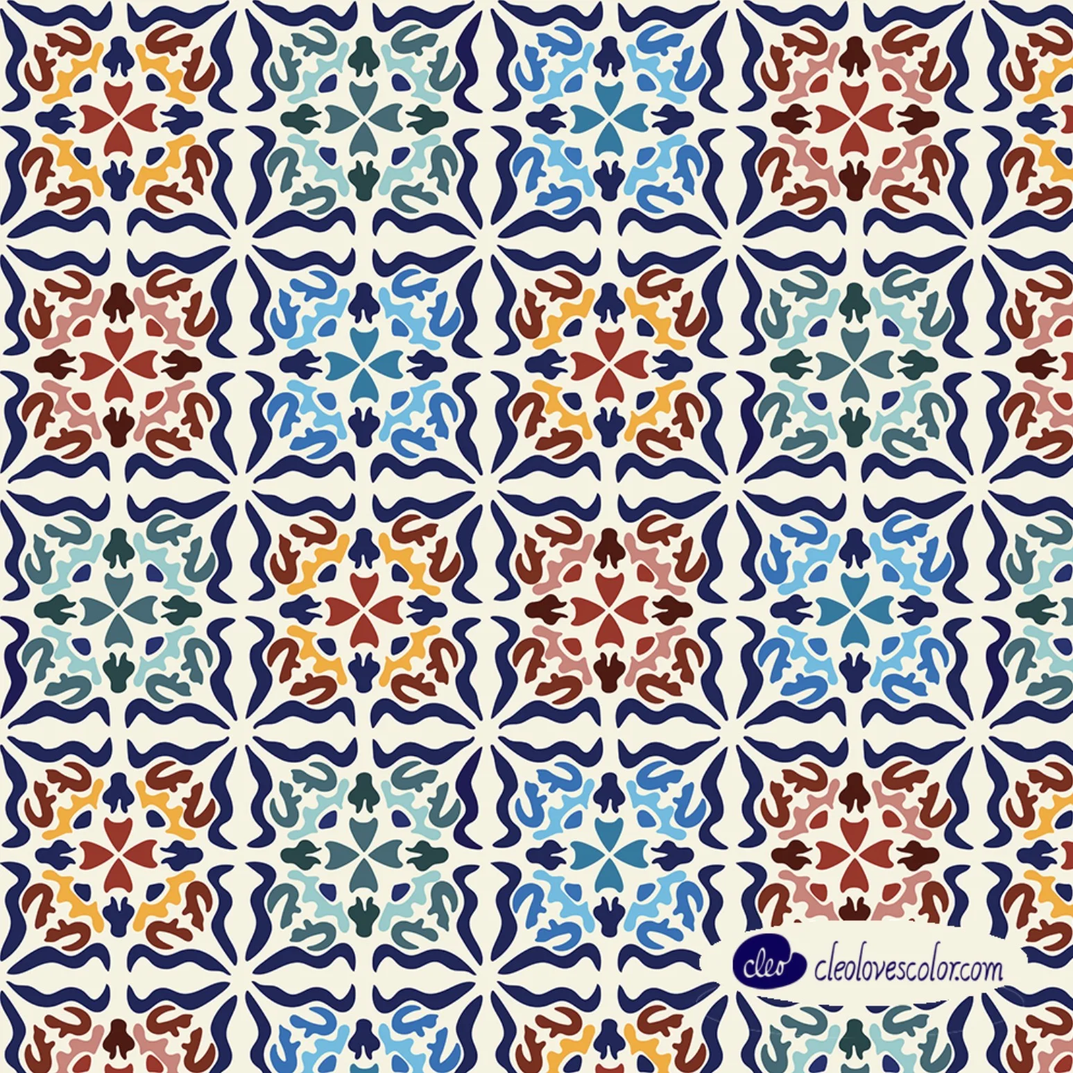    Spanish Tiles: Los cuadrados son círculos-Multi     Portugal &amp; Spain are amazing countries - these tiles I designed remind me of my trips there. They are available in several colors in my SpoonFlower shop. (Click on the name above and you will