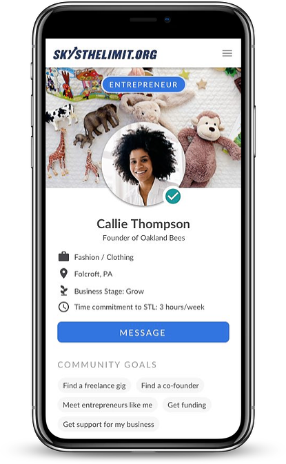 iphone mockup of digital accelerator platform for young underrepresented entrepreneurs building their business and trying to find business mentors