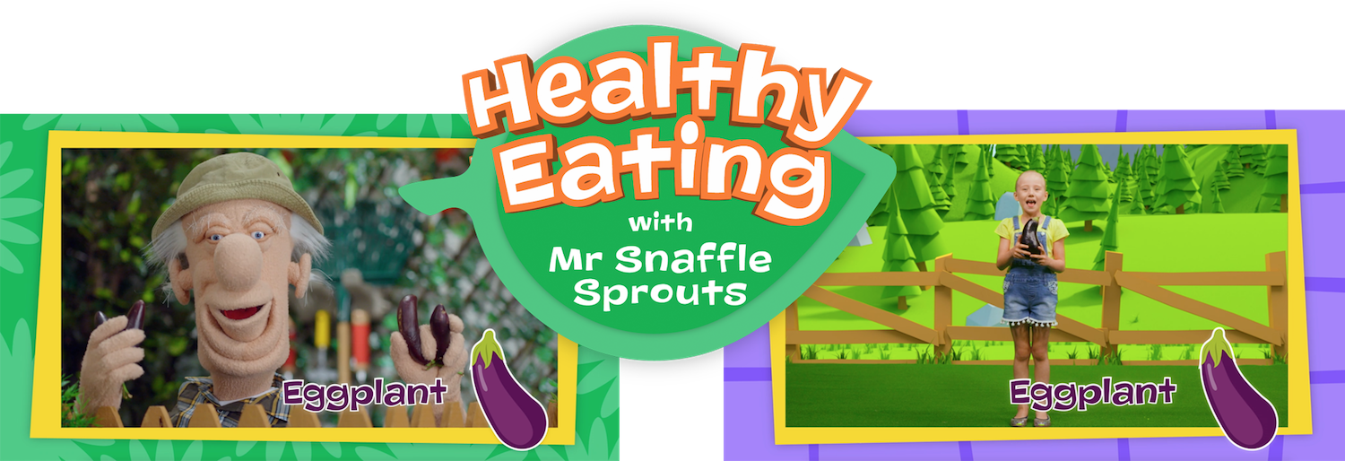 The Fo-Fo Figgily Show Healthy Eating Tip with Mr Snaffle Sprouts Eggplant