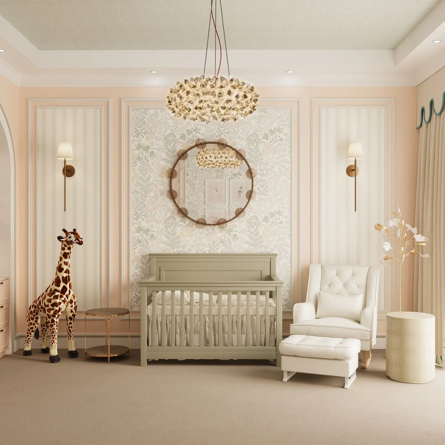 🎪 Can a pink nursery feel modern and not overly sweet? YES! Swipe to see our latest design where we chose peachy pink background and combined it with clean lines of panelled walls and simple patterns of stripes and subtle florals. 

Swipe to see our