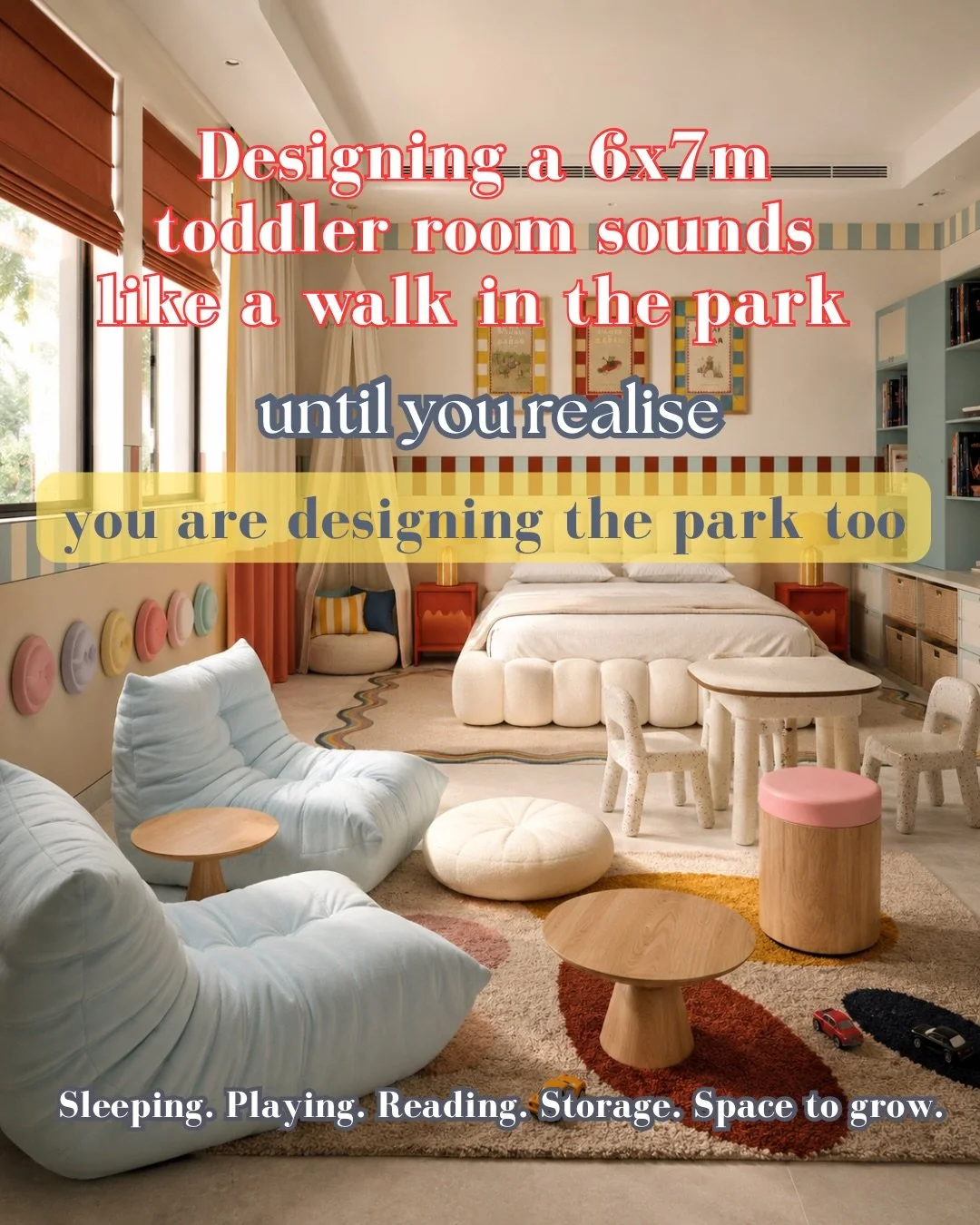 🎪 It&rsquo;s reasonable to assume that designing a 6 &times; 7m toddler room is easy because there&rsquo;s so much space to work with.

The reality? Large rooms can be the trickiest. Every zone needs a purpose, the proportions need to feel right, an
