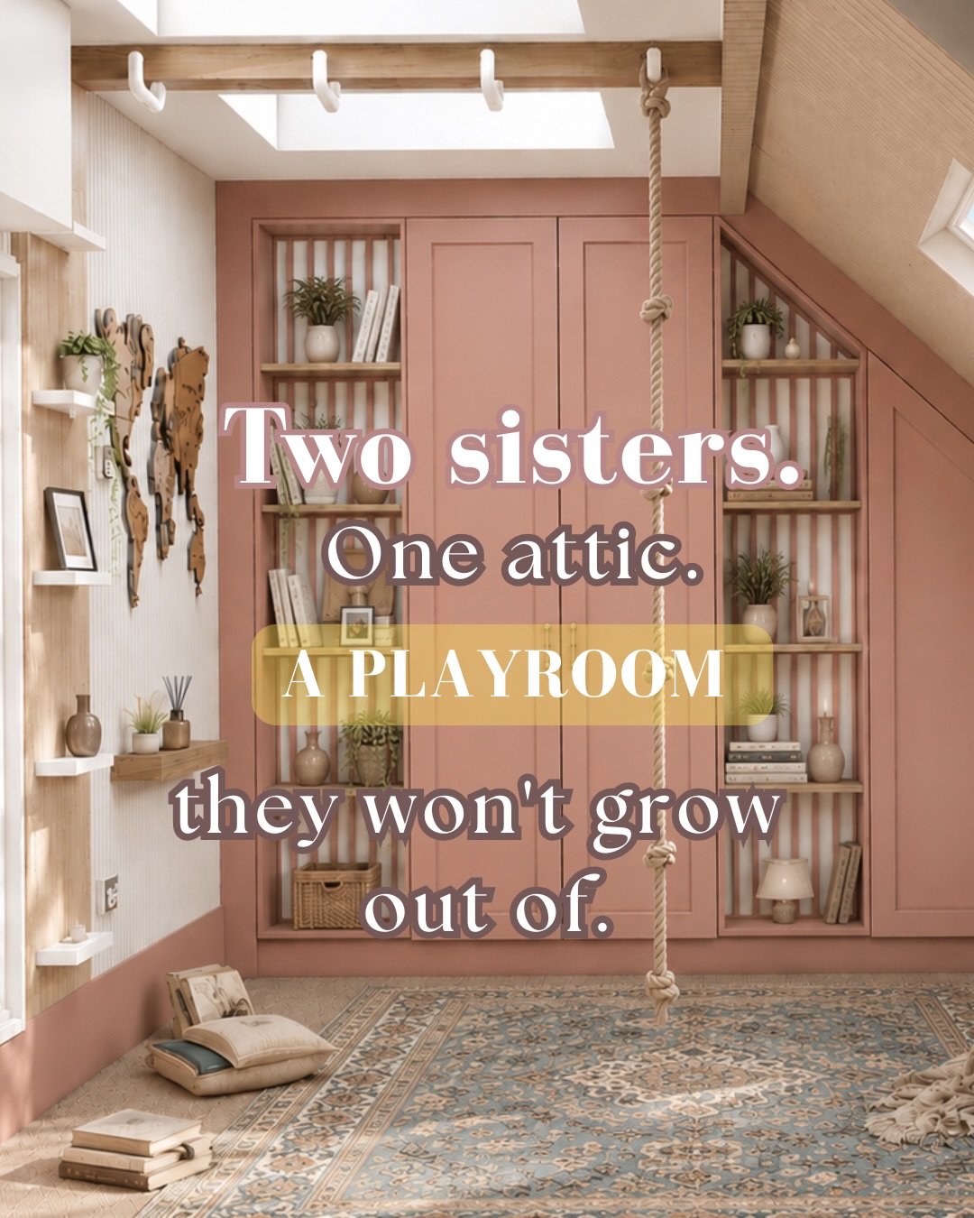 👀 Most people see an attic and see limitations.

Low ceilings.
Awkward slopes.
Dead corners.

Designers see opportunities 🎪

This playroom was designed for two sisters, but every decision had a second job: 

💥The climbing wall becomes shelving whe