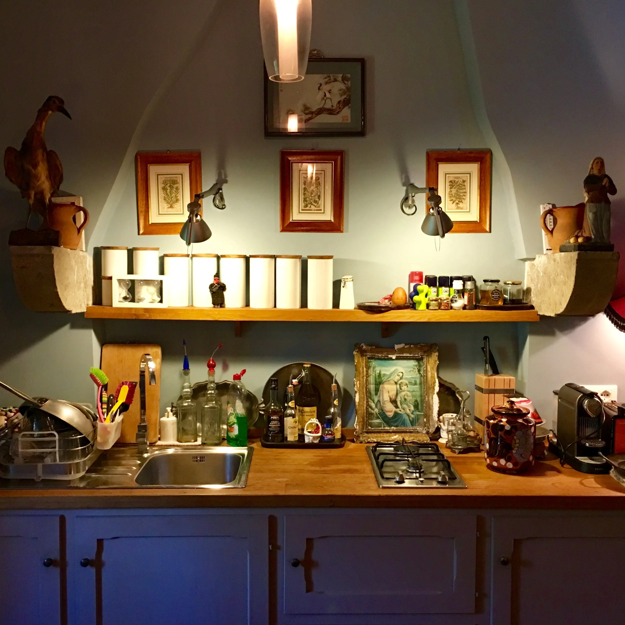 The Service Kitchen was once the fireplace for the apartment.