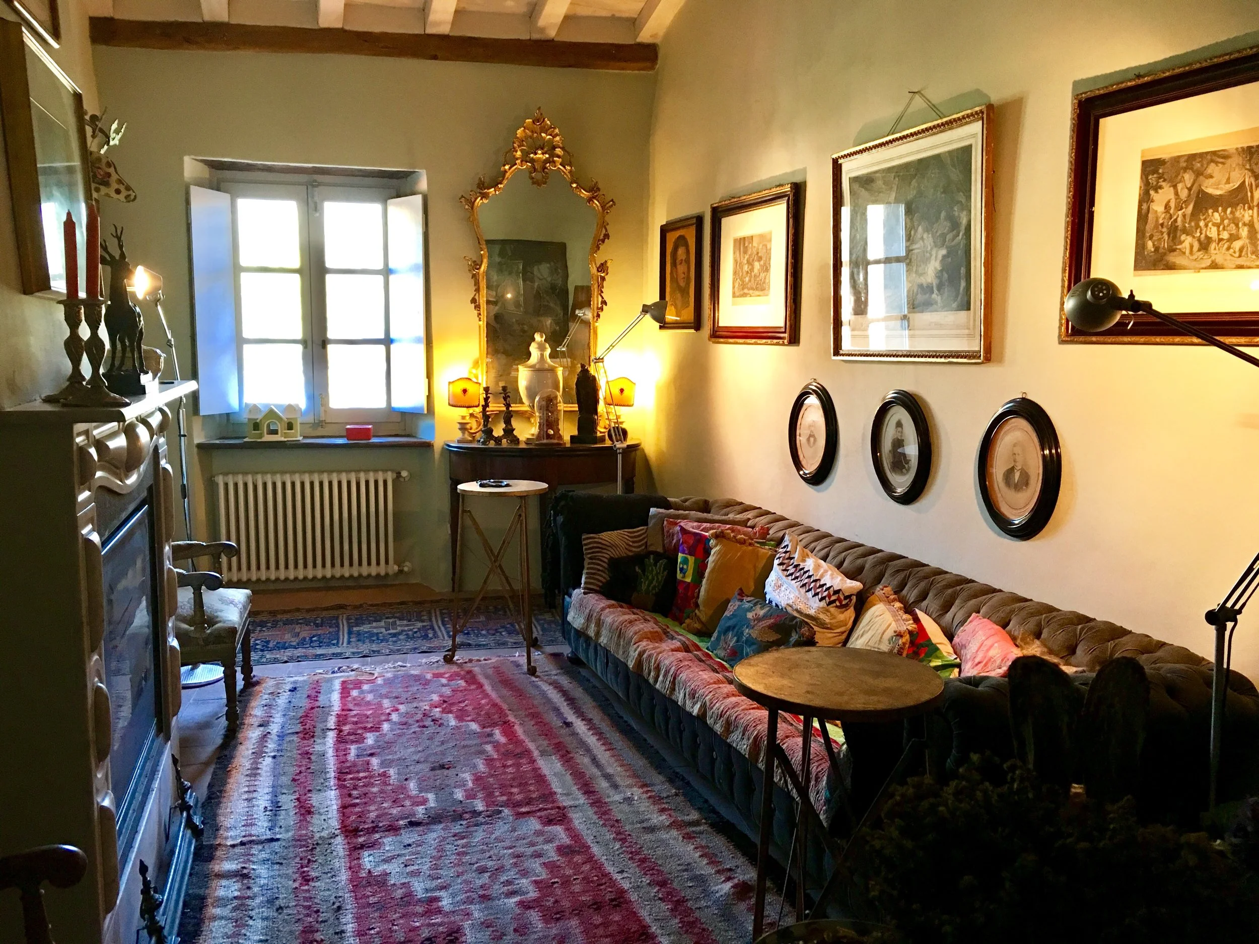 The Salotto with an enclosed fireplace upstairs on the 2nd Floor.