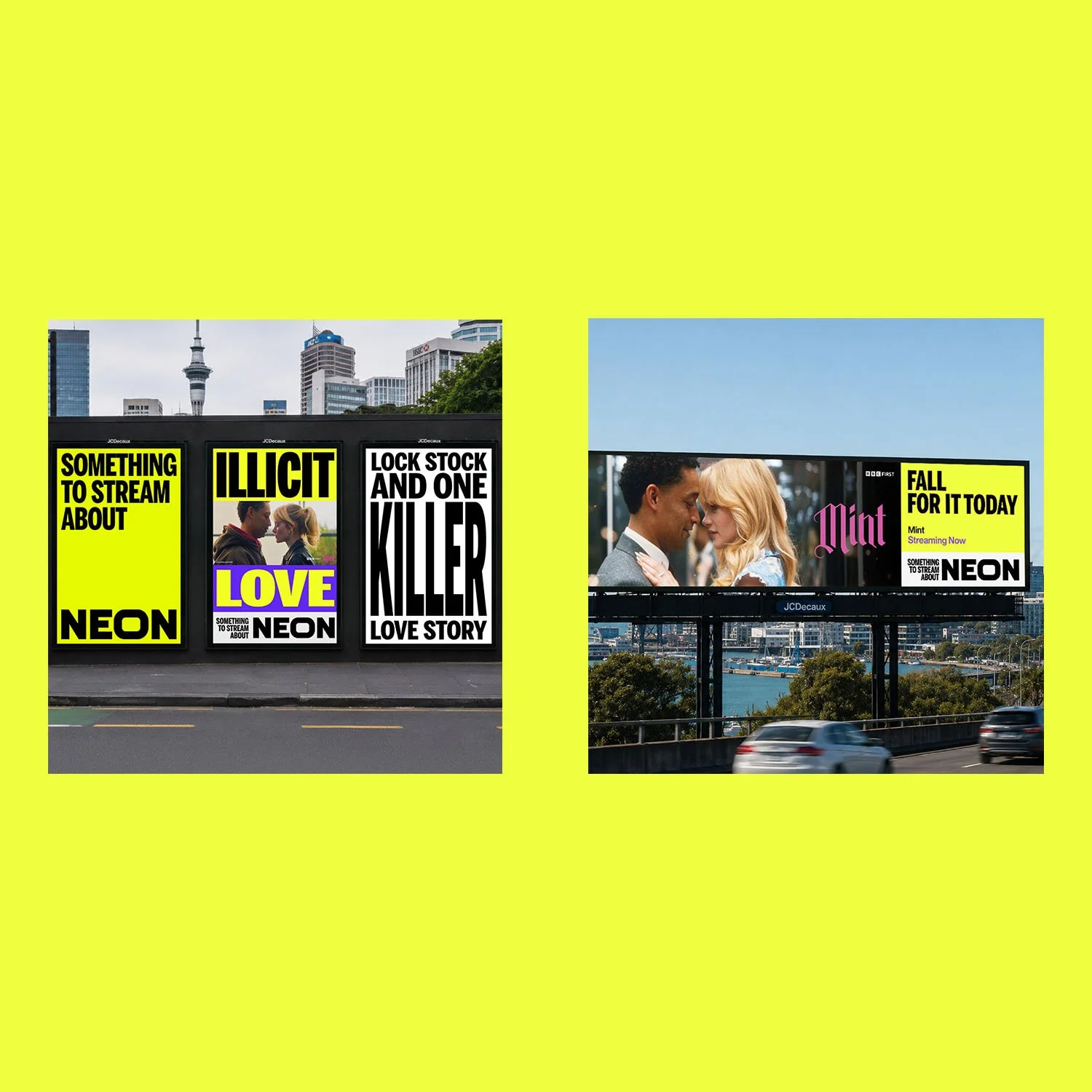 Neon 2026 rebrand OOH mockup