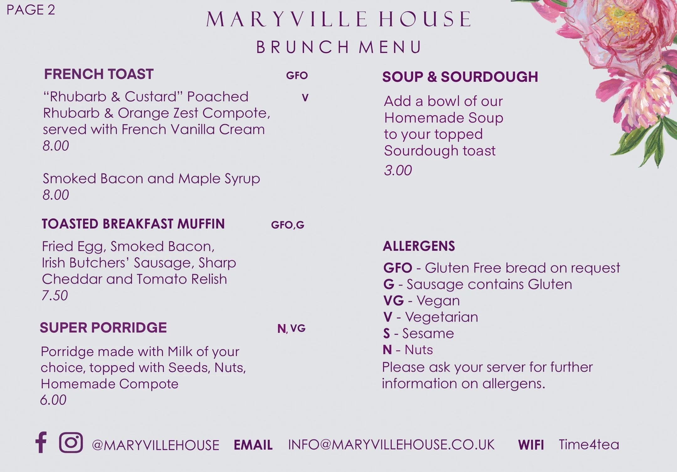 menu for downloading — Maryville House