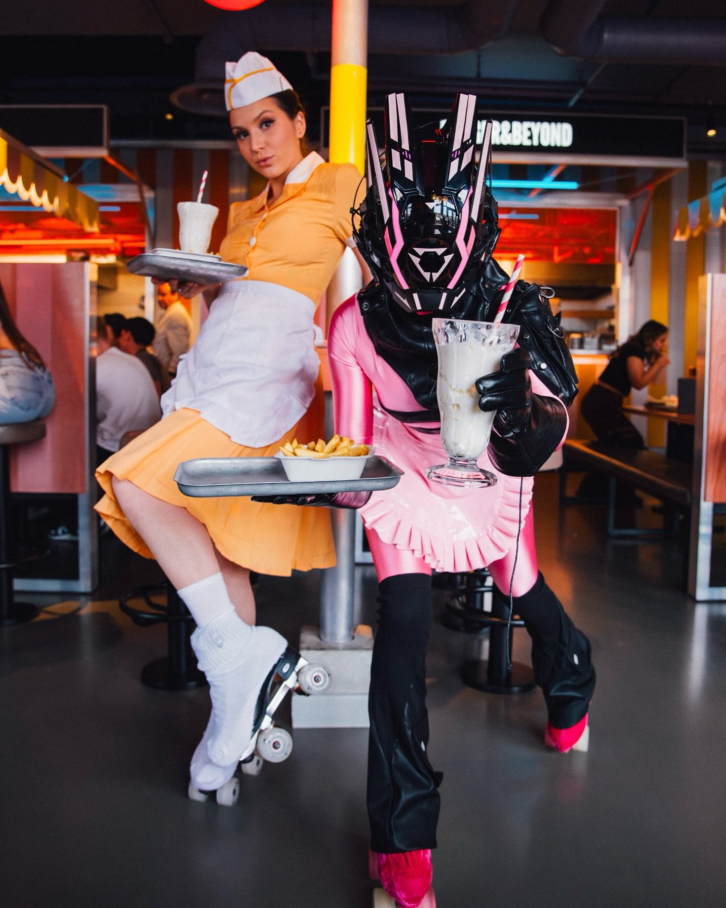 Meet the Time-Traveling Roller Waitresses: Where Vintage Vibes Collide with Futuristic Flair!

A dazzling duo of retro charm and sci-fi sass! Whether they&rsquo;re gliding in from a 1950s soda fountain or beaming down from a galaxy far, far away, the