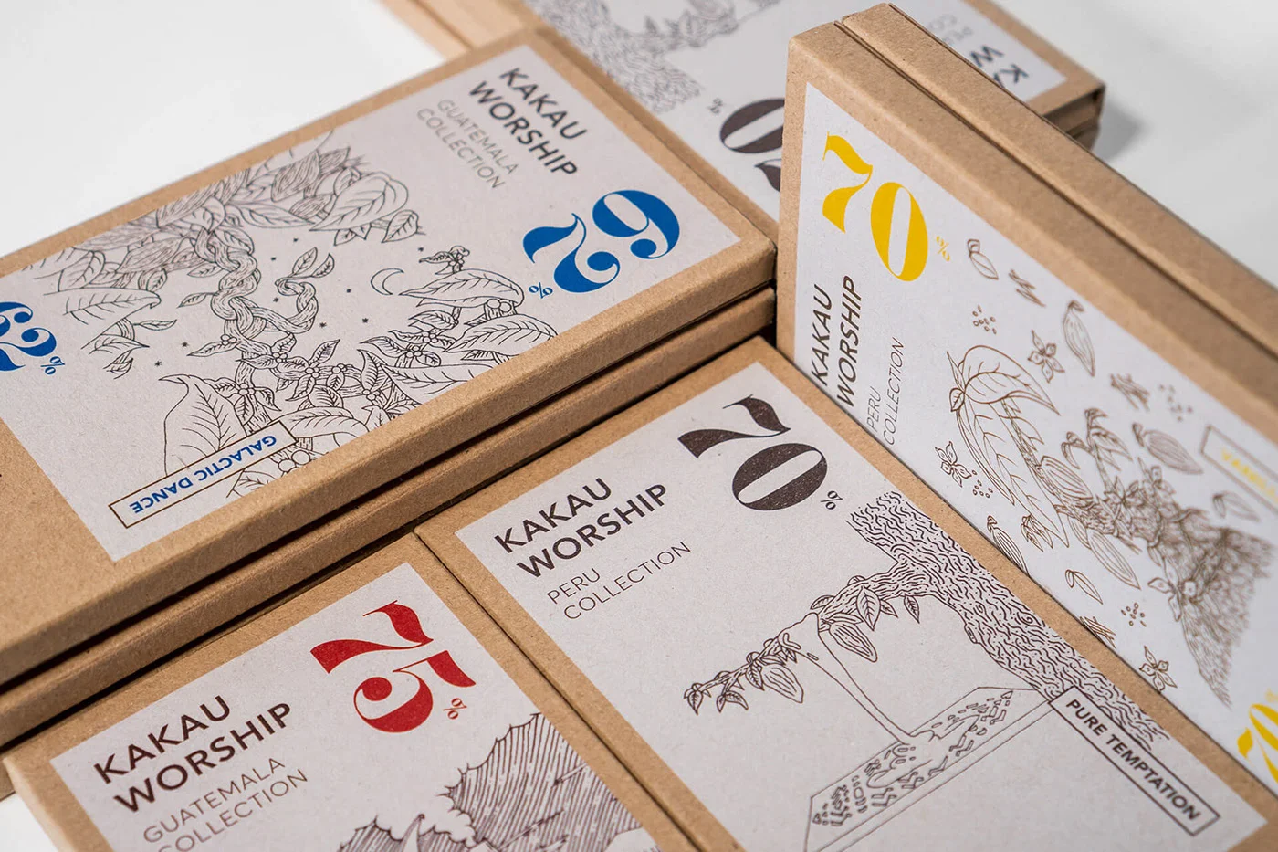 Pen illustrations series created for chocolate packaging Package design: Holy Client: KAKAU WORSHIP