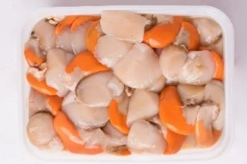 KING SCALLOP MEAT (Roe On) Net Weight: Fresh - 2kg Tub | Frozen - 10kg Format: Fresh/ Frozen