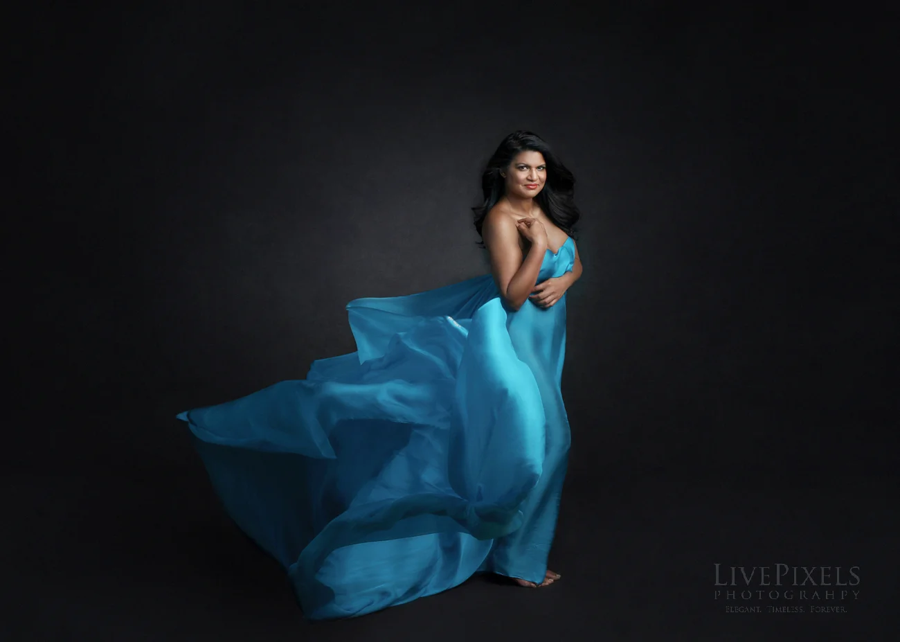 Feminine portrait in blue silk - Toronto photo studio.jpg