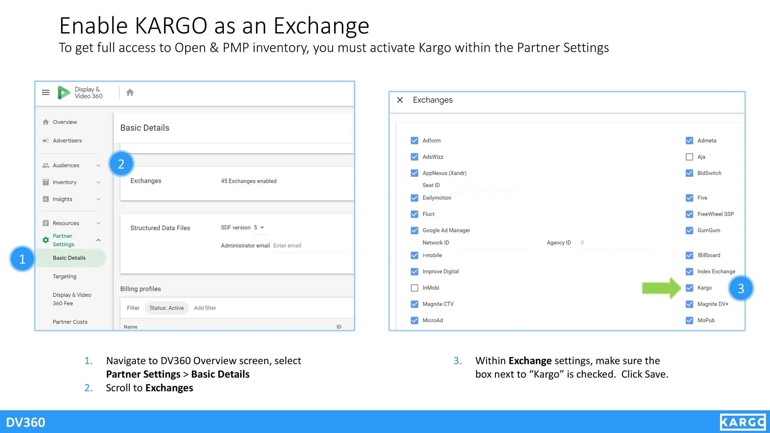 Display &amp; Video 360 Kargo Account Settings