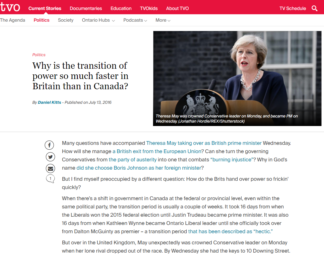 TVO: Why is the Transition of Power So Much Faster in Britain Than in Canada?
