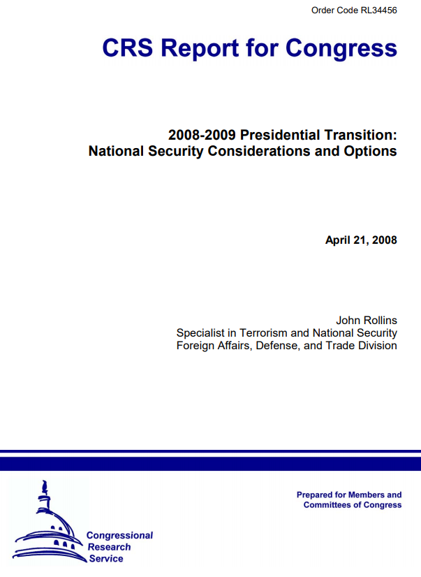 2008-2009 Presidential Transition: National Security Considerations and Options