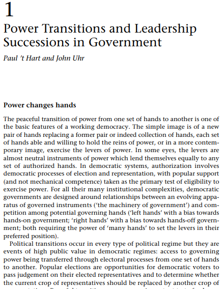 Power Transitions and Leadership Successions in Government