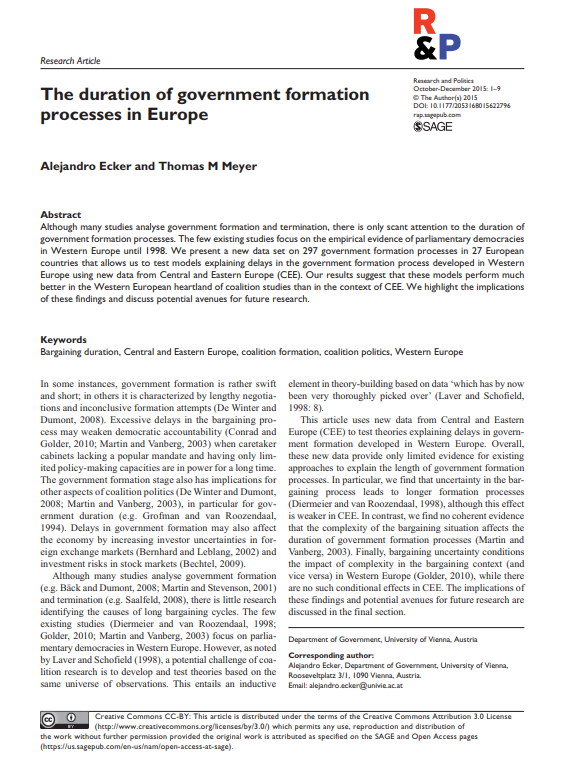 The Duration of Government Formation Processes in Europe