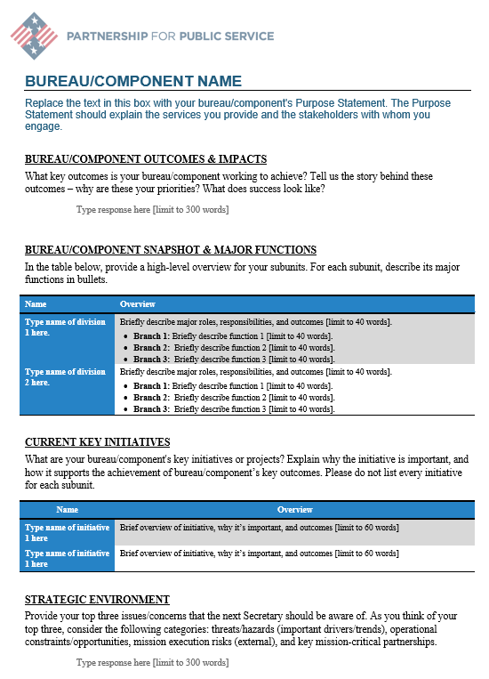 Agency Briefing Material Bureau/Component Executive Summary Template