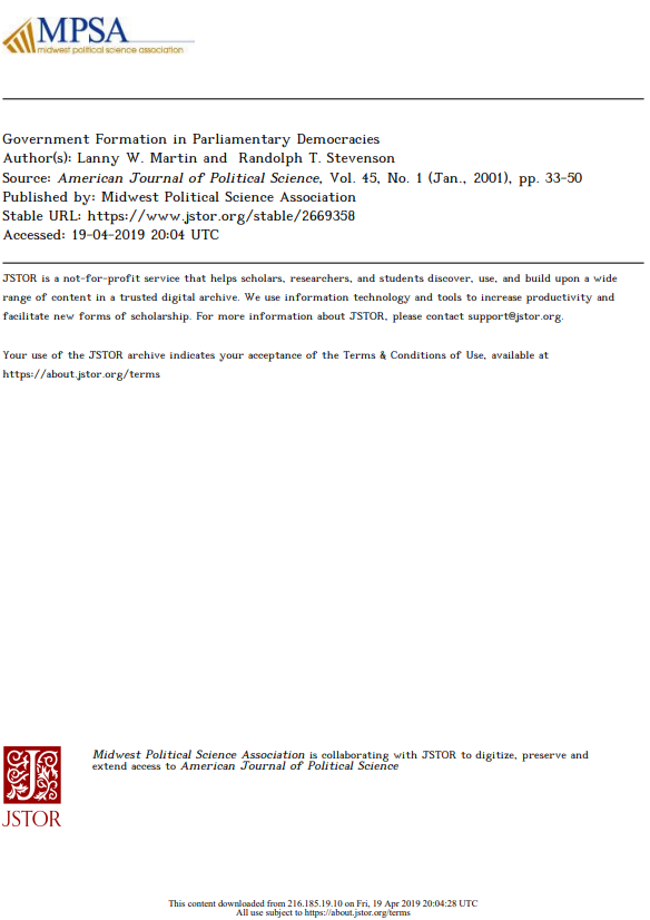 Government Formation in Parliamentary Democracies
