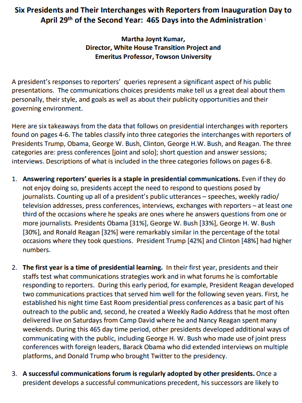 Institutional Analysis Series: Presidential Interchanges with Reporters at 465 Days