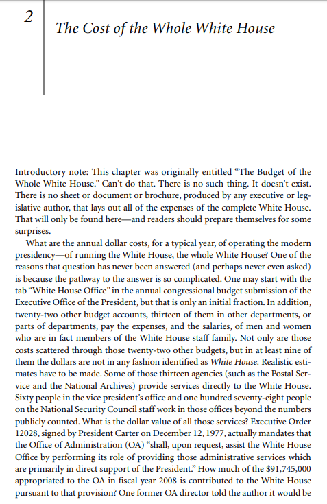 Institutional Analysis Series: Costs of the White House